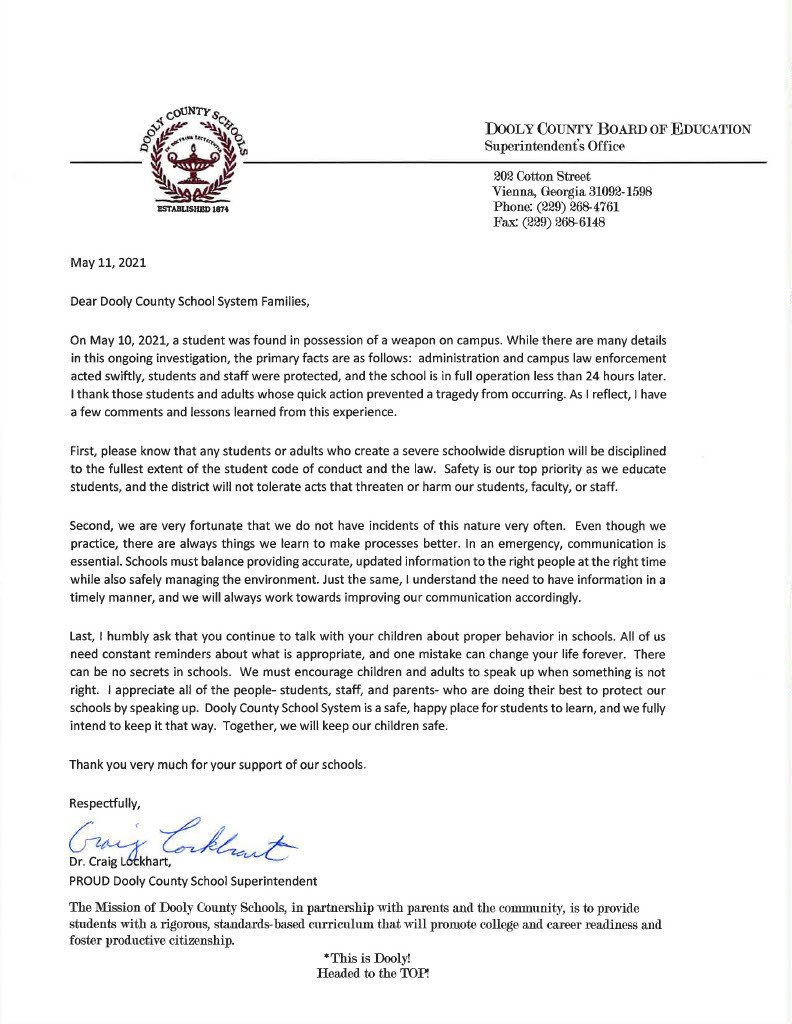 Superintendent response to incident