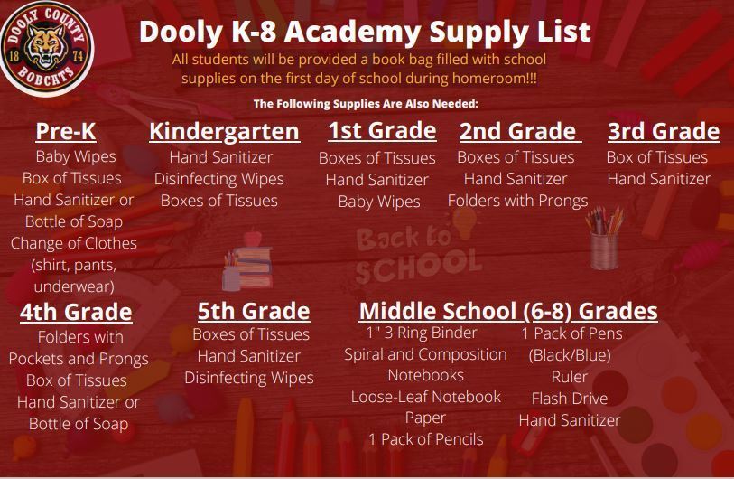 dooly k-8 supply list 2022