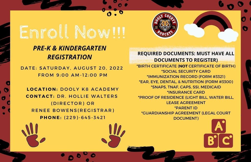dooly pre-k and kindergarten registration flyer
