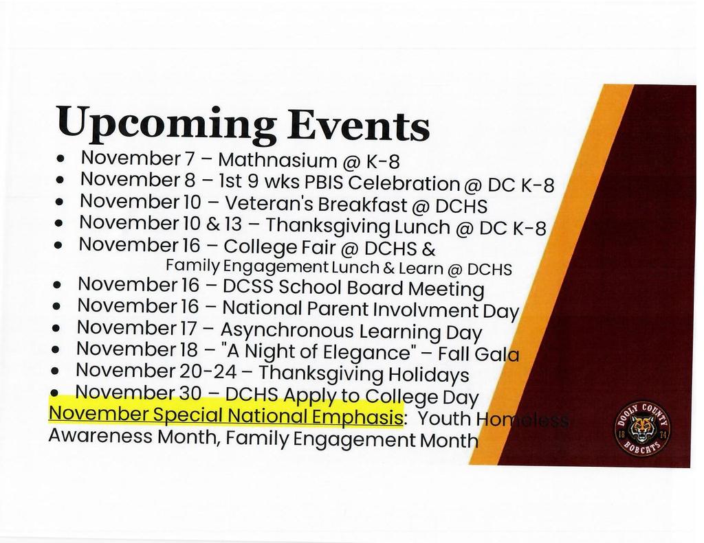 list of dates and events